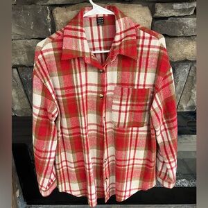 SHEIN Red Plaid Button Down Shirt